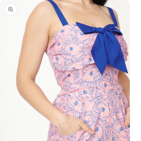 Unique Vintage X My Little Ponies Pink & Blue Bow Front Pinup Romper NWT M-L? - Picture 3 of 15